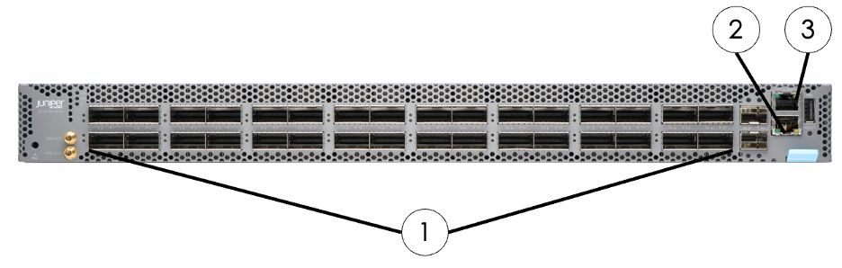 Juniper QFX5130 High-bandwidth ethernet data switch (front view)