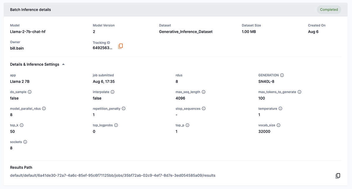 Batch inference details pane