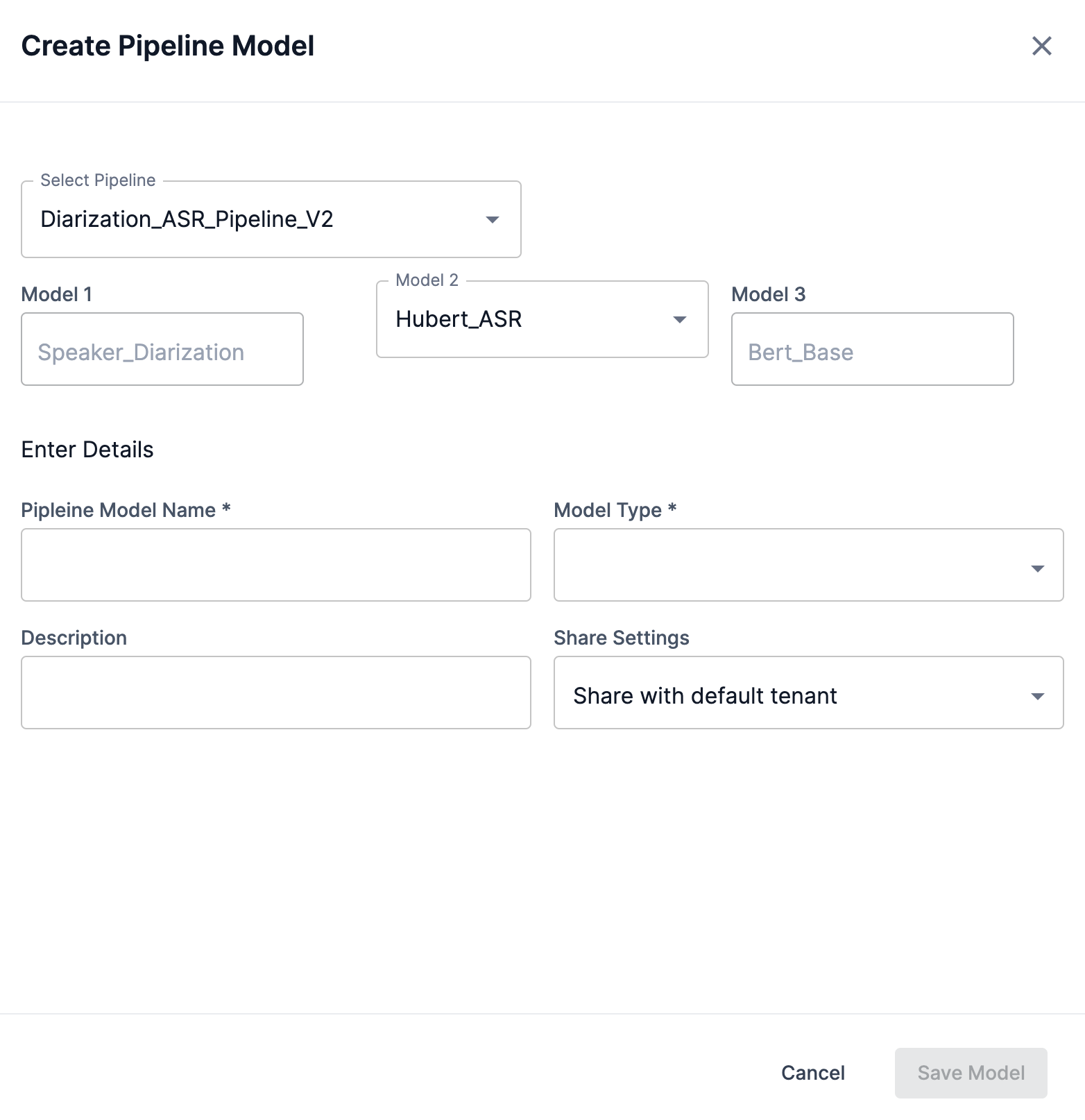 Create pipeline model window