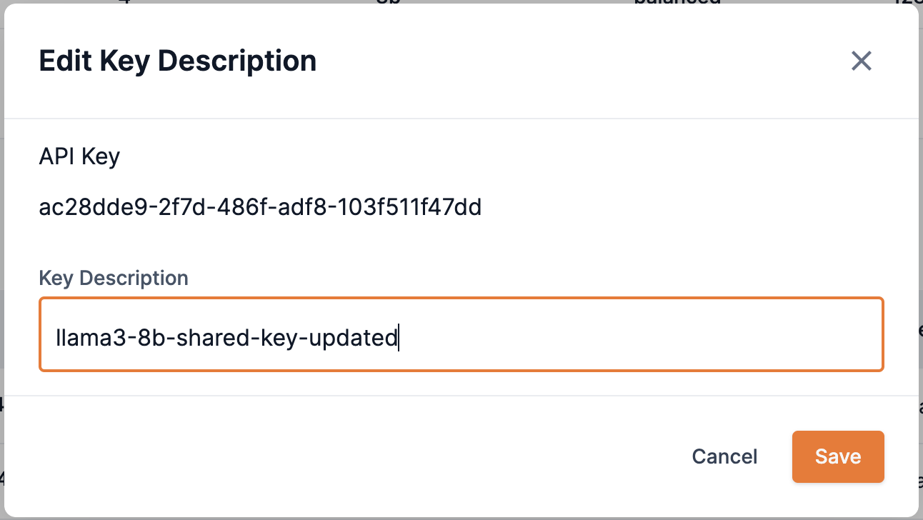 Endpoint edit key description box