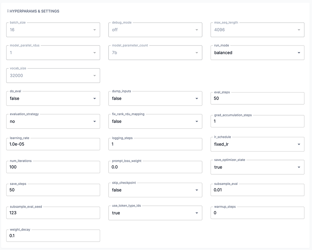 Hyperparams and settings