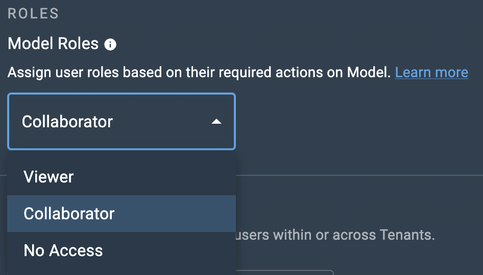 Model access drop-down