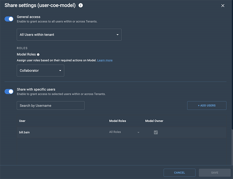 Model share settings