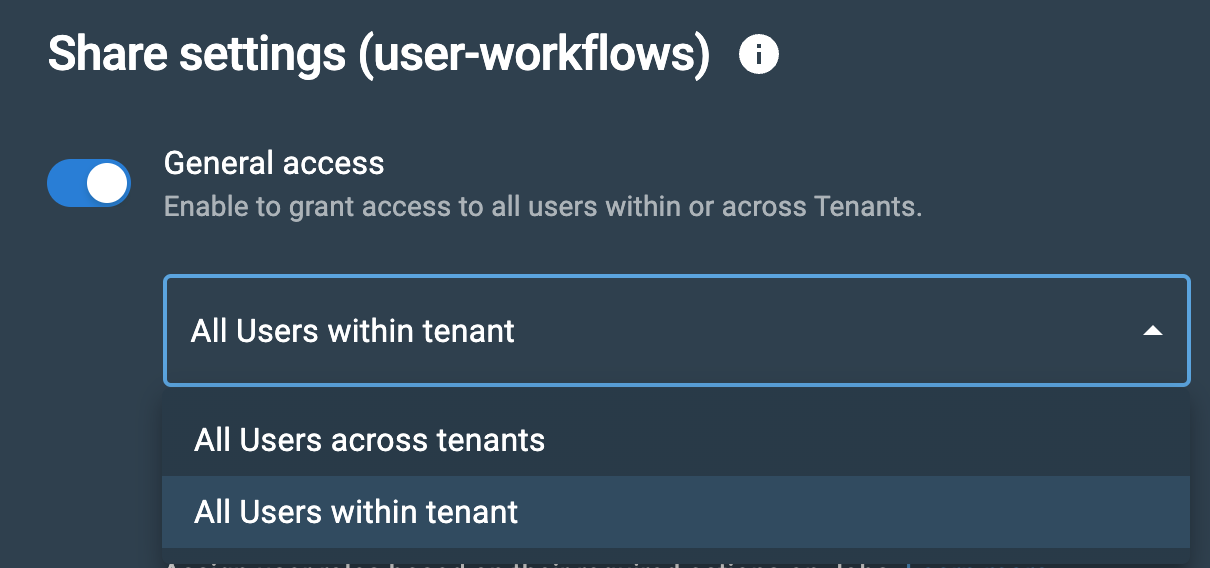 Project tenant access drop-down