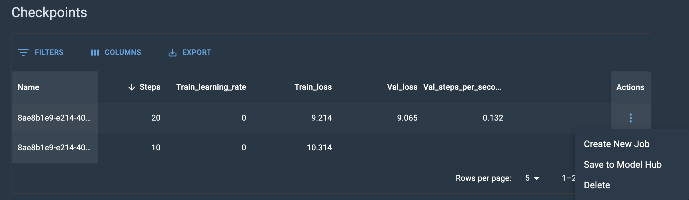 Checkpoints drop-down