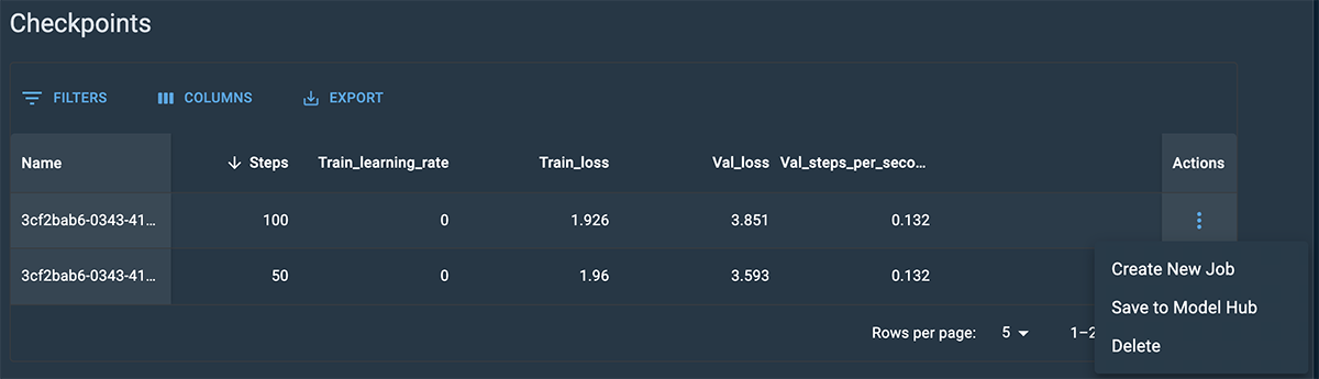 Checkpoints drop-down