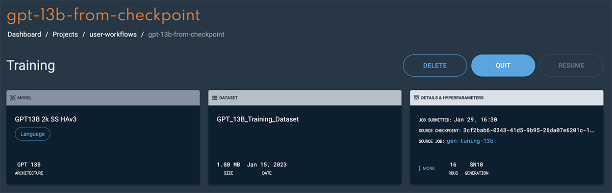 Train job from checkpoint details