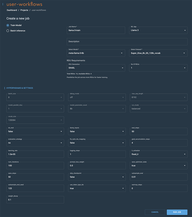 Hyperparameters and settings