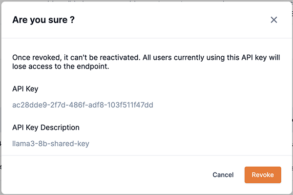 Endpoint revoke key confirmation box