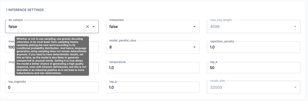 Batch inference settings pane