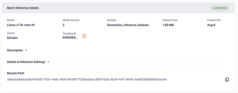 Batch inference detail window