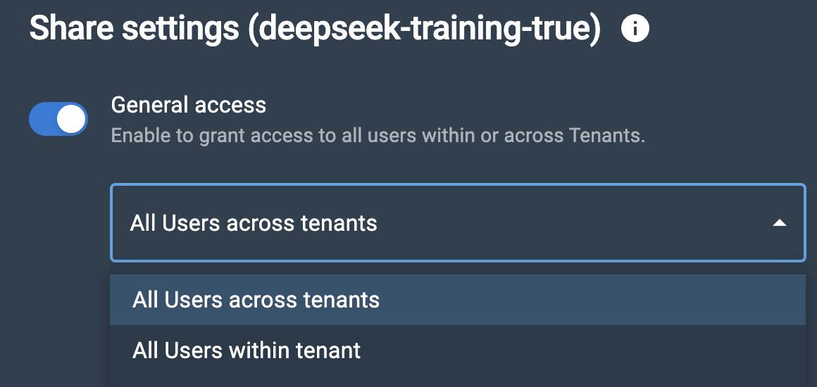 Dataset tenant access drop-down