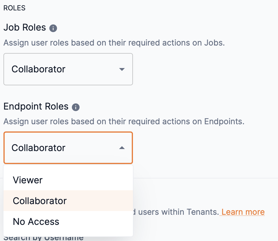 Project access drop-down