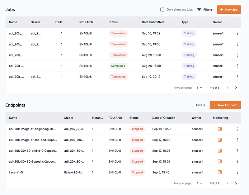 Project jobs and endpoints