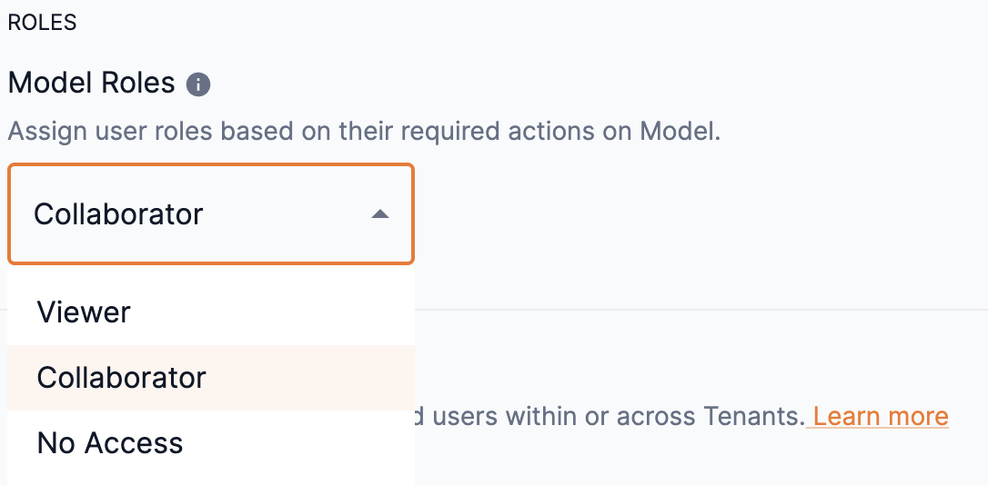 Model access drop-down