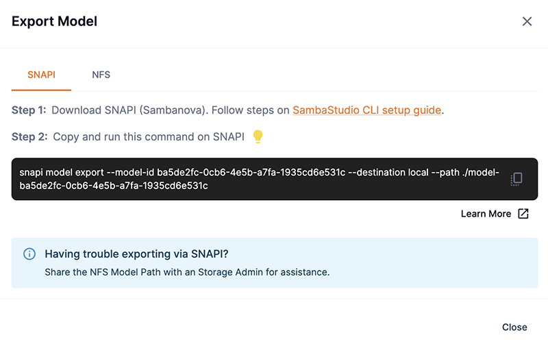 Export model snapi