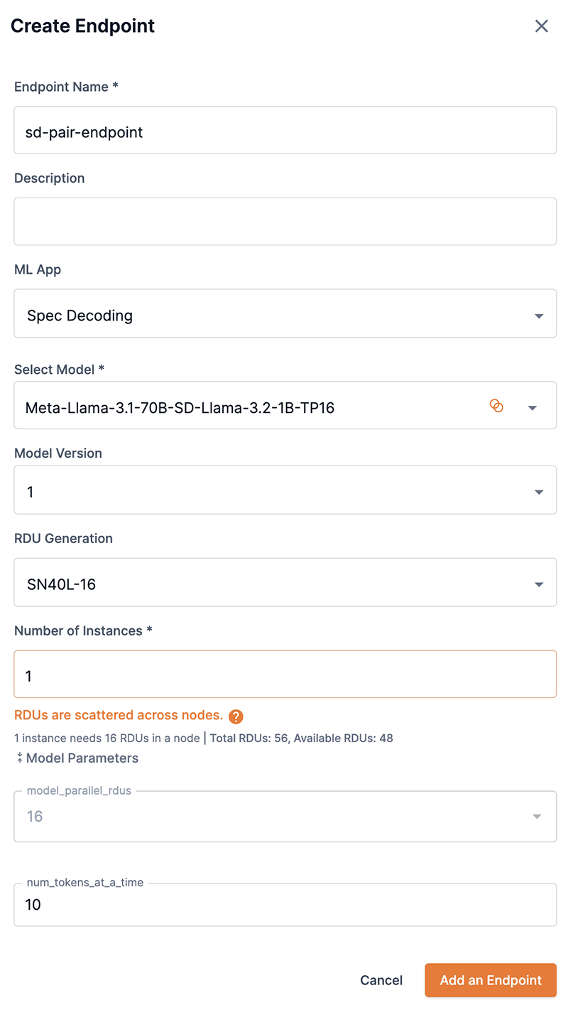 Speculative decoding endpoint