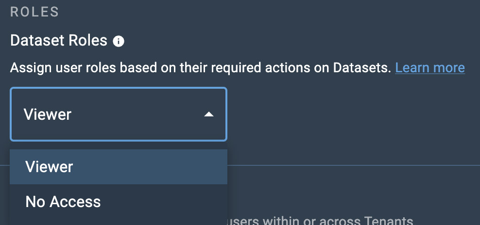 Dataset access drop-down