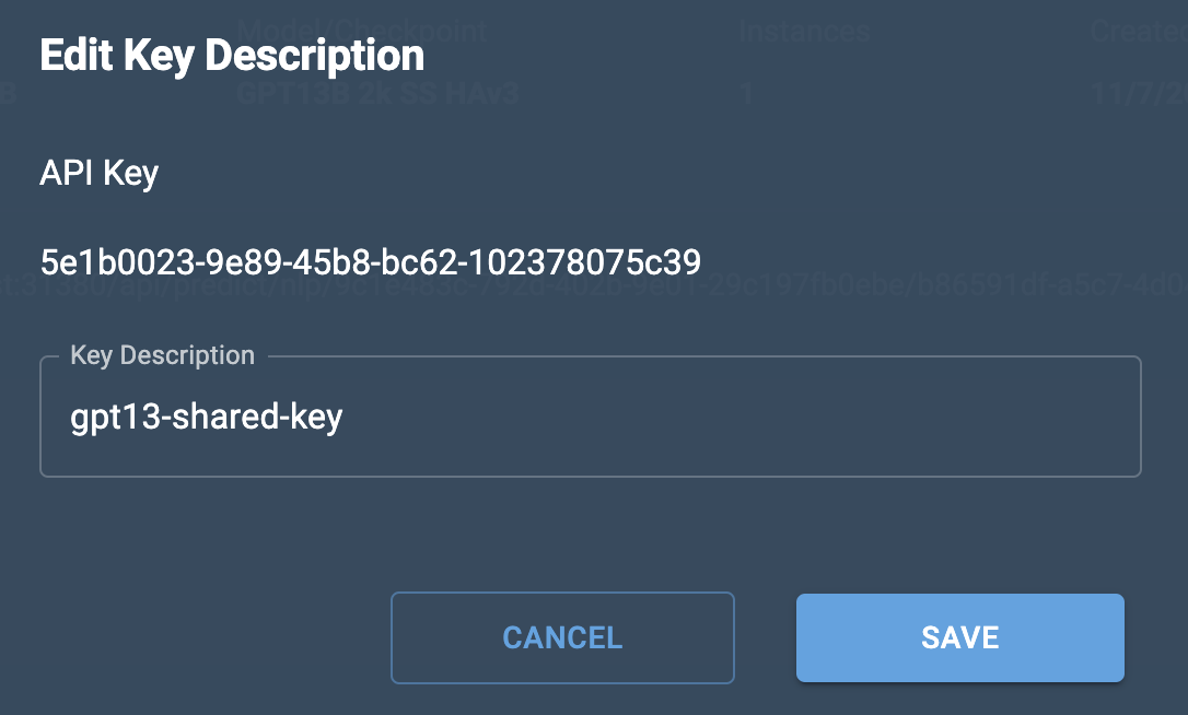 Endpoint edit key description box
