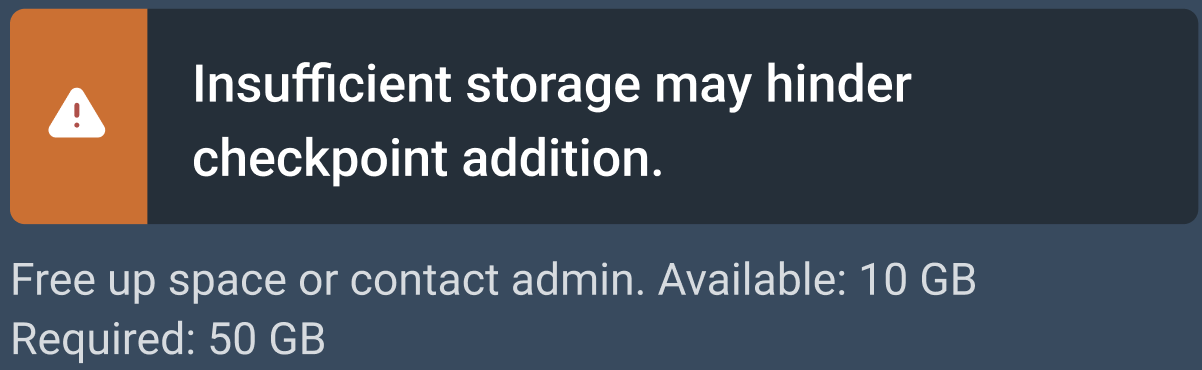 Insufficient storage message