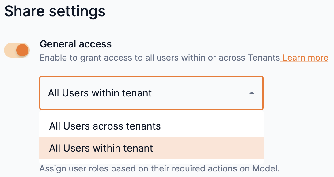 Model tenant access drop-down