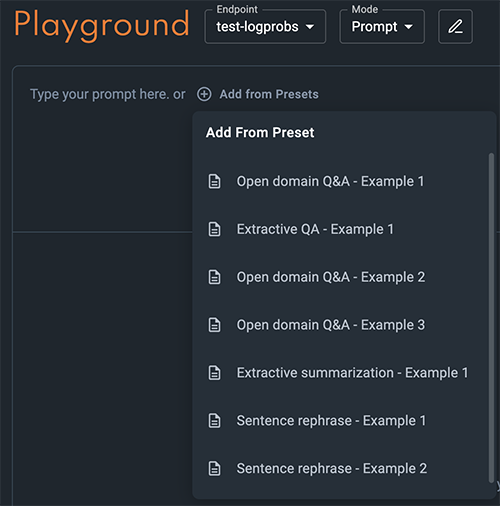 Add from presets prompt mode