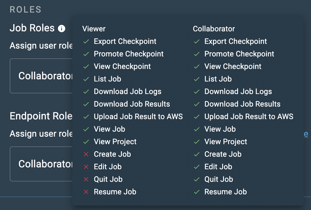 Project job roles info