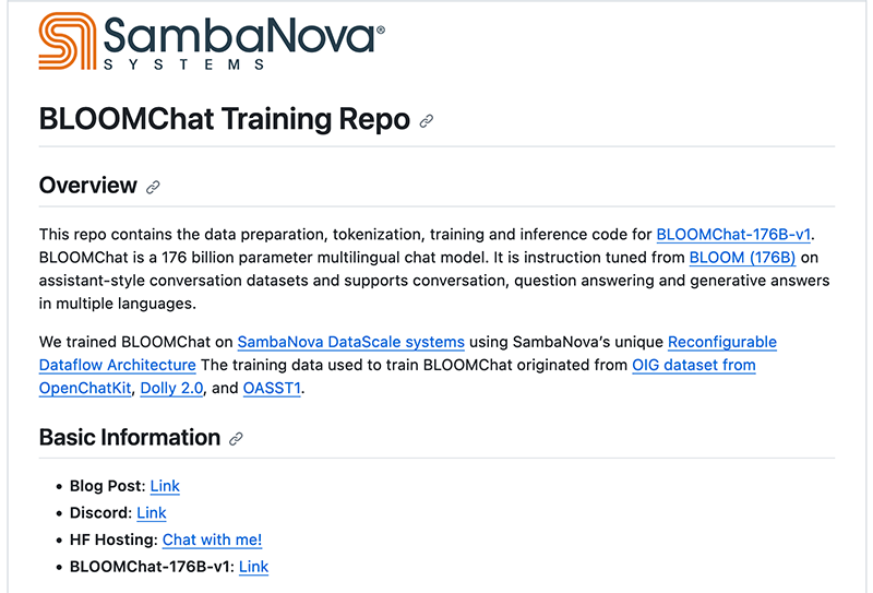 BLOOMChat training repo on SambaNova public GitHub