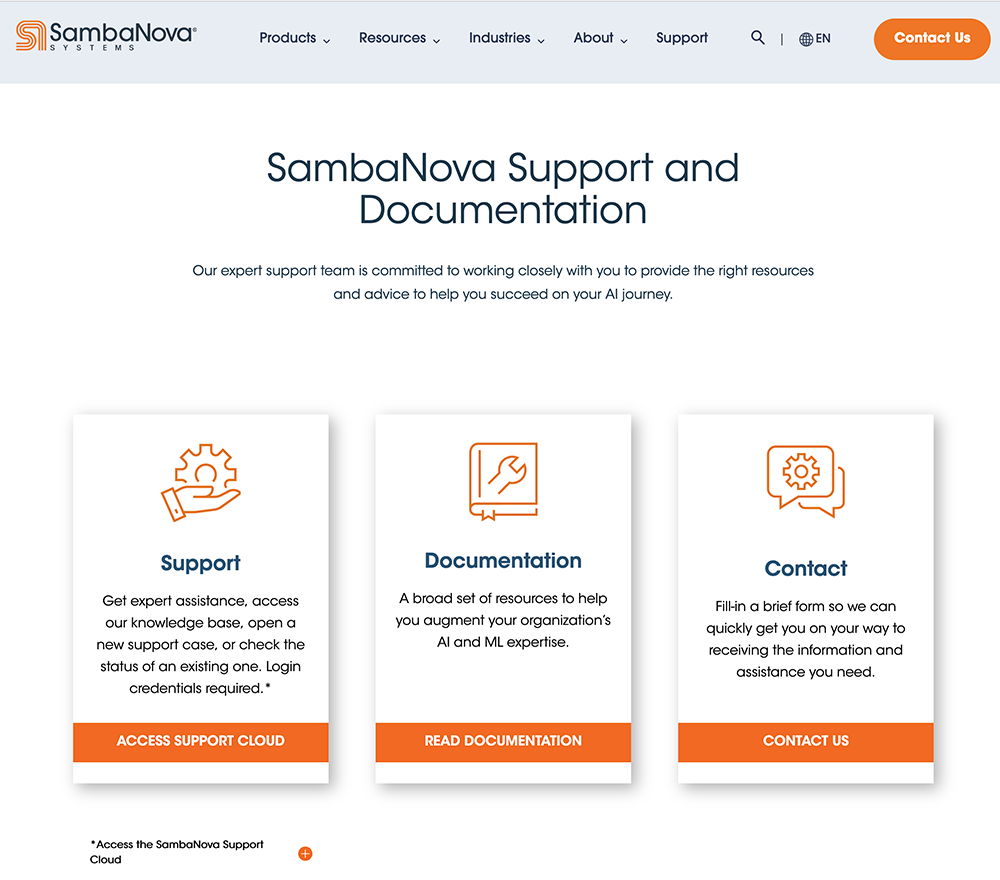 SambaNova Support page