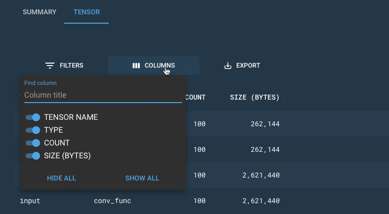 tensor tab