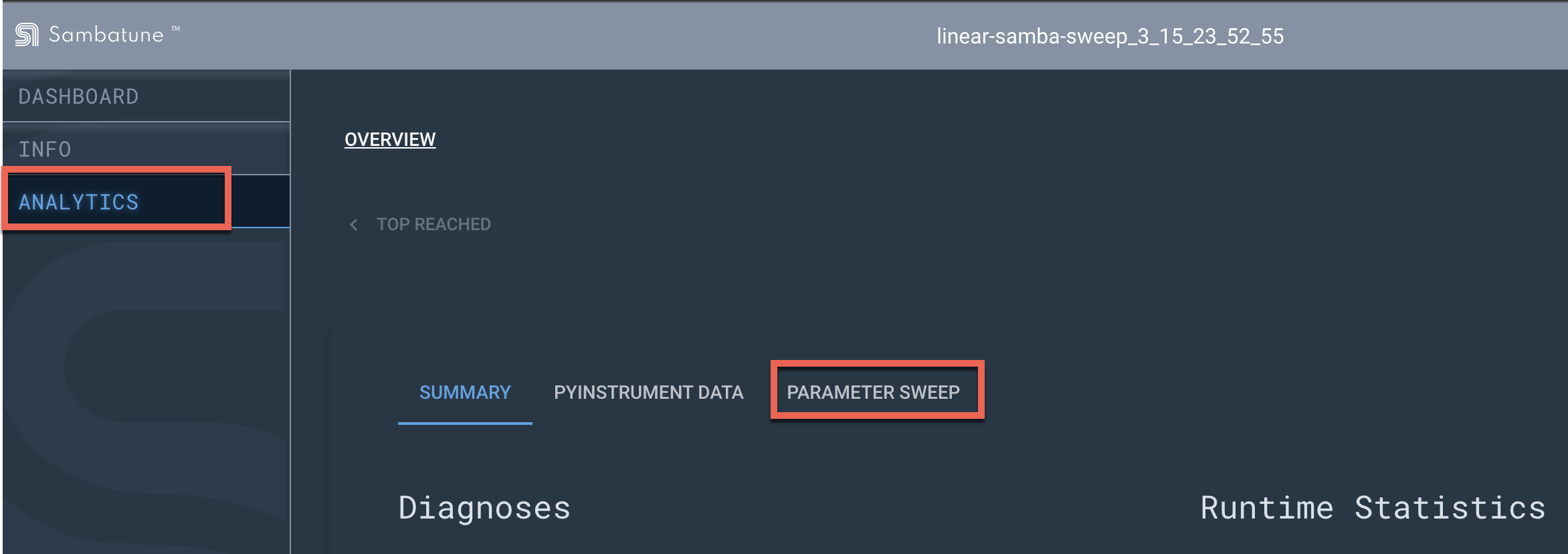 parameter sweep tab